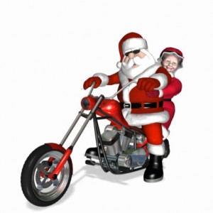 santa and mrs on motorcycle